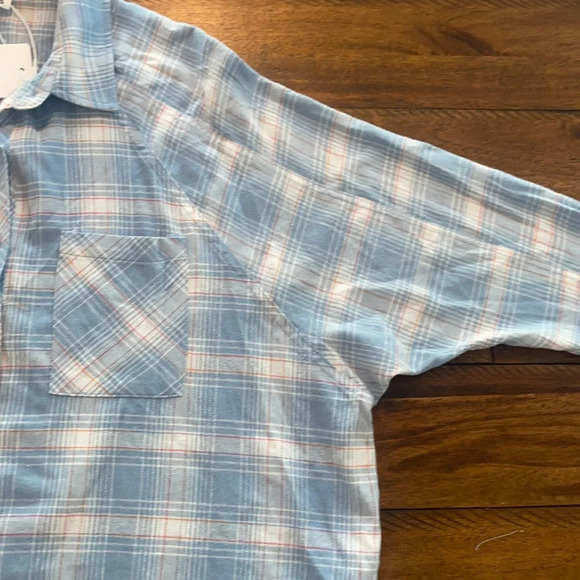 Heyson Lightweight Blue Plaid flannel Oversized Shirt size Small - Picture 5 of 16